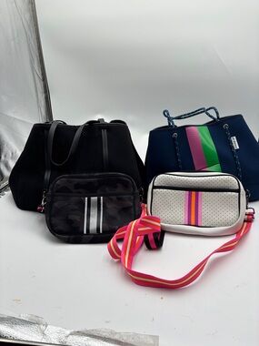 Lot of 4 Neoprene Crossbody and tote  Bag with Stripe Accent